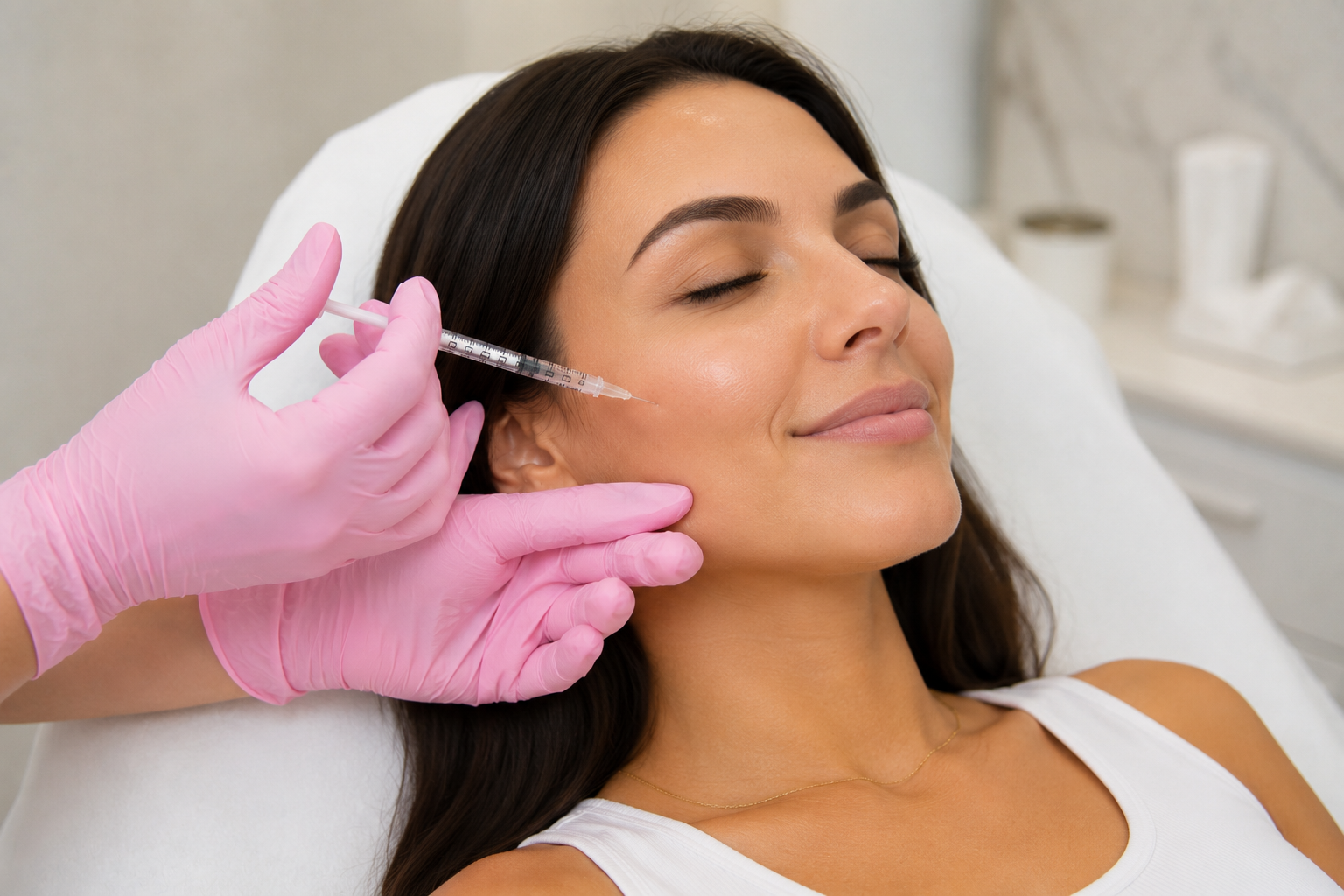 Mulher em tratamento facial de skinbooster