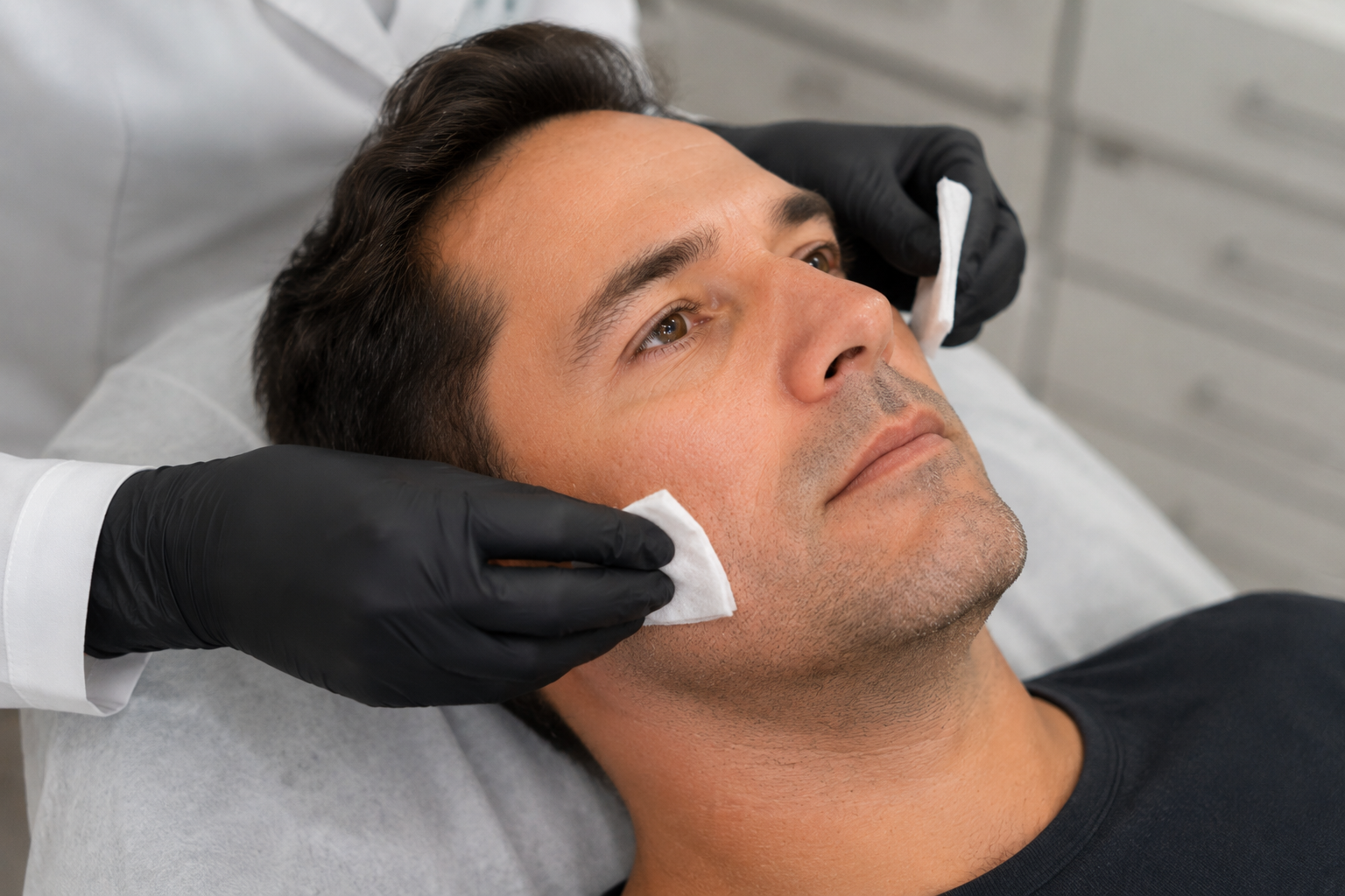 Homem em tratamento de pele com laser
