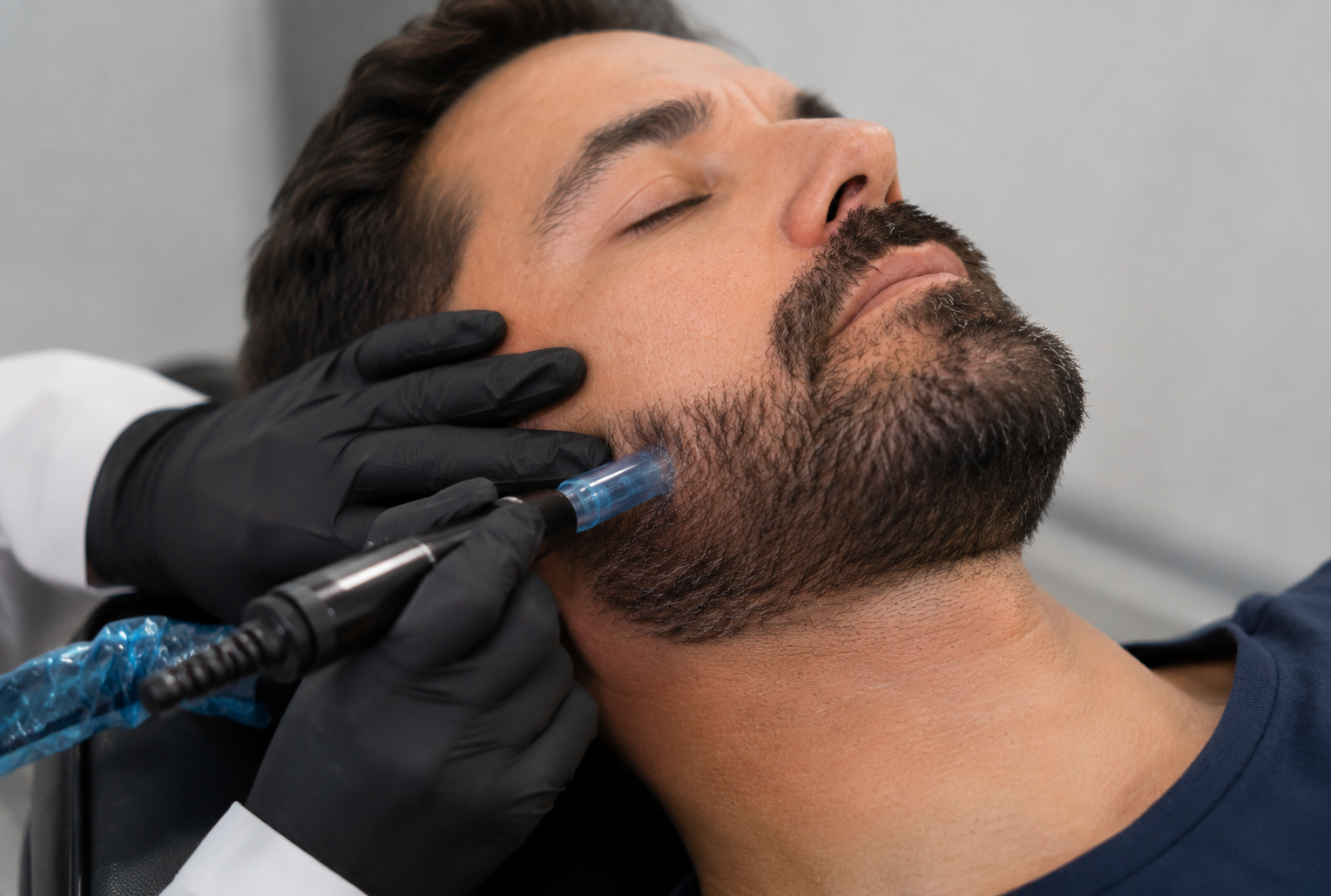 Barba masculina recebendo estímulo capilar